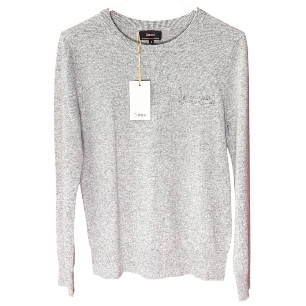 Quince Sweater Womens S Gray 100% Mongolian Cashmere Crewneck Embroidered Logo